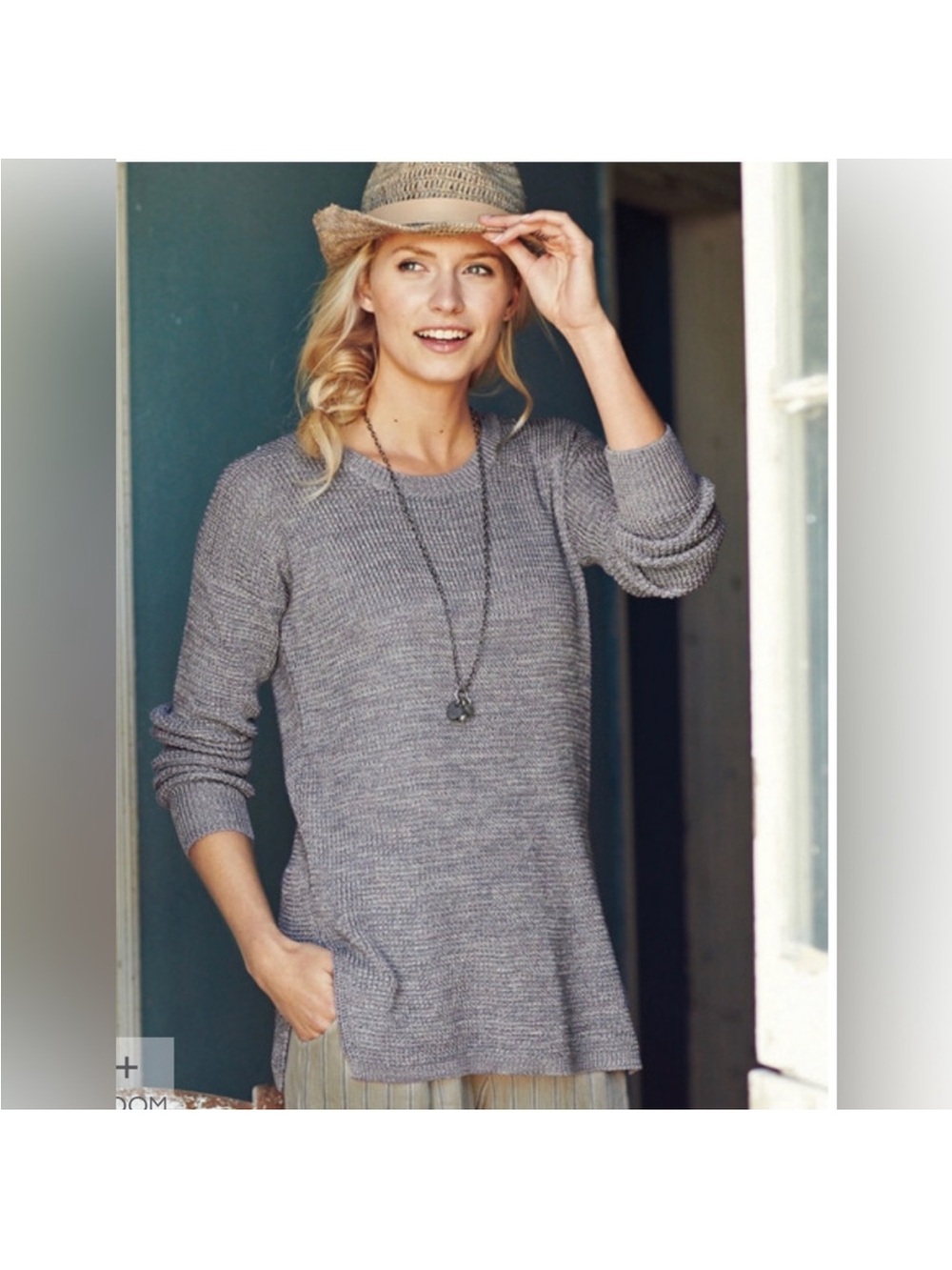 Peruvian Connection Pima cotton knit tunic sweater purple mauve gray small
